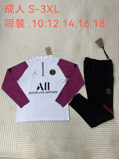 21/22Paris White and purple sleeve half-draw training suit